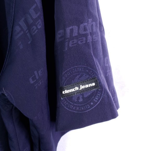 Vtg Clench Jeans 701 Men's XL Navy Blue Spellout Logo Button Up Shirt Y2K - Picture 4 of 9